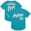 Custom Teal White-Gray Mesh Authentic Throwback Baseball Jersey