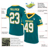 Custom Teal White-Gold Mesh Authentic Throwback Football Jersey