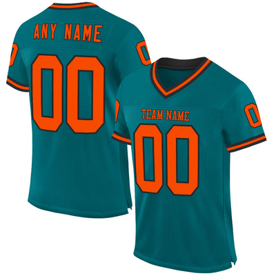 Custom Teal Orange-Black Mesh Authentic Throwback Football Jersey