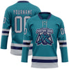 Custom Teal Gray-Navy Hockey Lace Neck Jersey