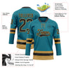 Custom Teal Black-Old Gold Hockey Lace Neck Jersey