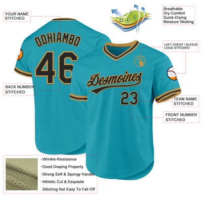 Custom Teal Black-Old Gold Authentic Throwback Baseball Jersey