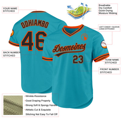 Custom Teal Black-Orange Authentic Throwback Baseball Jersey