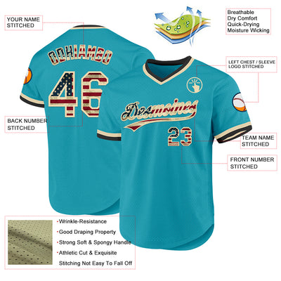 Custom Teal Vintage USA Flag Cream-Black Authentic Throwback Baseball Jersey