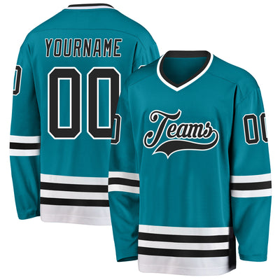 Custom Teal Black-White Hockey Jersey