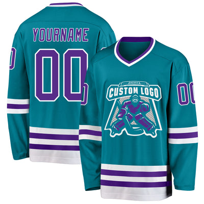 Custom Teal Purple-White Hockey Jersey