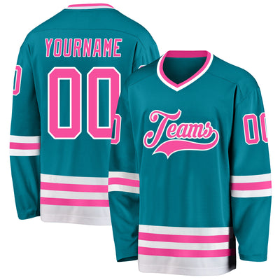 Custom Teal Pink-White Hockey Jersey