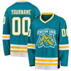 Custom Teal White-Gold Hockey Jersey