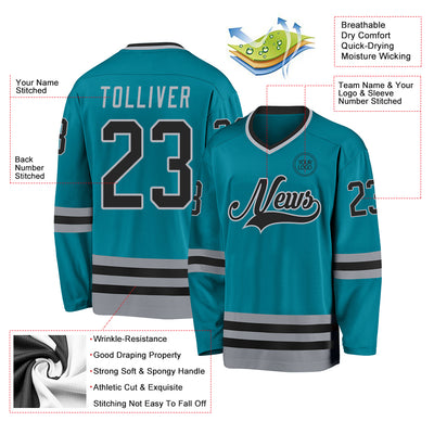 Custom Teal Black-Gray Hockey Jersey