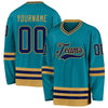 Custom Teal Navy-Old Gold Hockey Jersey