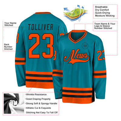 Custom Teal Orange-Black Hockey Jersey