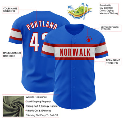 Custom Thunder Blue White-Red Authentic Baseball Jersey