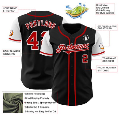 Custom Black Red-White Authentic Two Tone Baseball Jersey