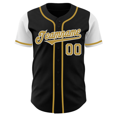 Custom Black Old Gold-White Authentic Two Tone Baseball Jersey