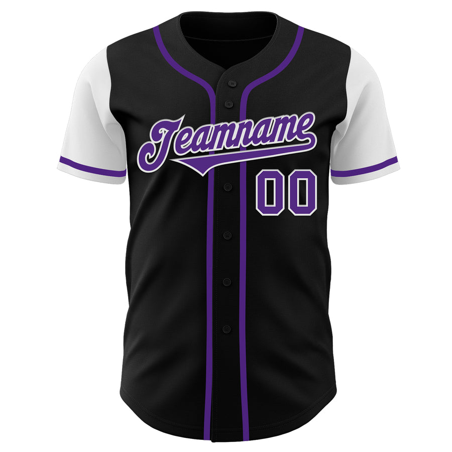 Custom Black Purple-White Authentic Two Tone Baseball Jersey