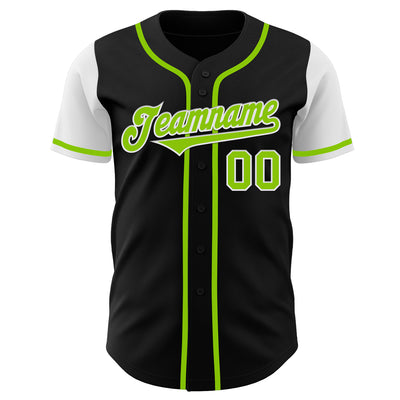 Custom Black Neon Green-White Authentic Two Tone Baseball Jersey