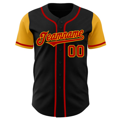 Custom Black Red-Gold Authentic Two Tone Baseball Jersey