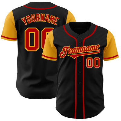 Custom Black Red-Gold Authentic Two Tone Baseball Jersey