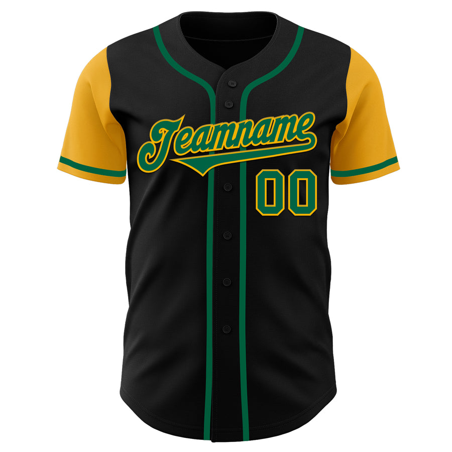 Custom Black Kelly Green-Gold Authentic Two Tone Baseball Jersey