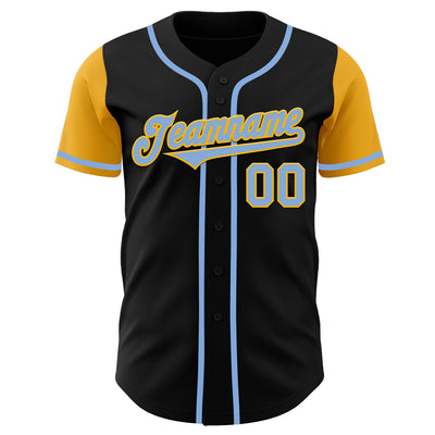 Custom Black Light Blue-Gold Authentic Two Tone Baseball Jersey