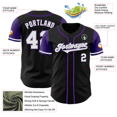 Custom Black White-Purple Authentic Two Tone Baseball Jersey