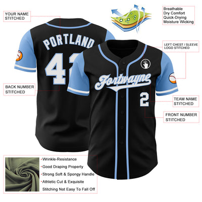 Custom Black White-Light Blue Authentic Two Tone Baseball Jersey