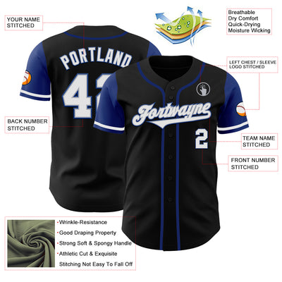 Custom Black White-Royal Authentic Two Tone Baseball Jersey