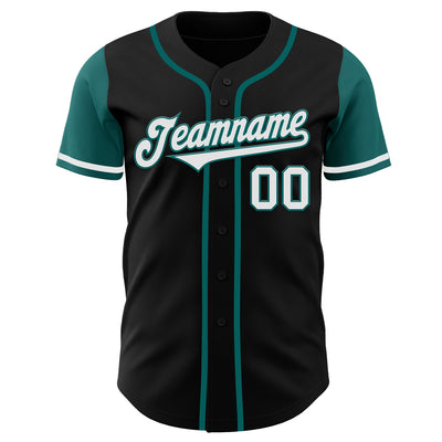 Custom Black White-Teal Authentic Two Tone Baseball Jersey