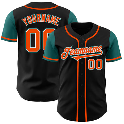 Custom Black Orange-Teal Authentic Two Tone Baseball Jersey