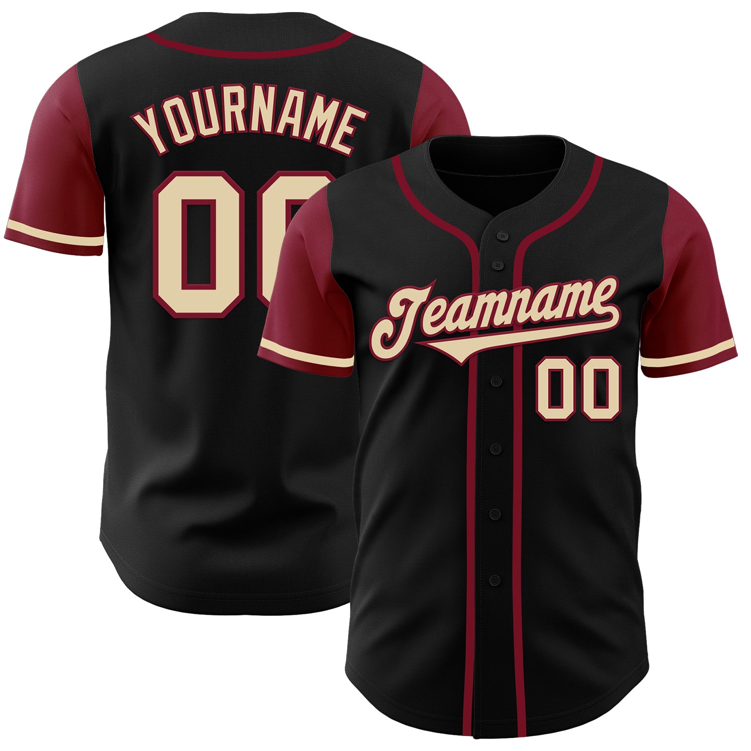 Custom Black Cream-Crimson Authentic Two Tone Baseball Jersey