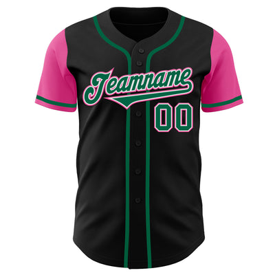 Custom Black Kelly Green-Pink Authentic Two Tone Baseball Jersey