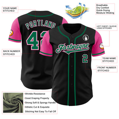 Custom Black Kelly Green-Pink Authentic Two Tone Baseball Jersey