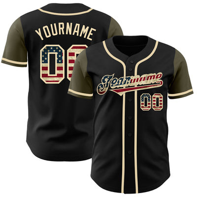 Custom Black Vintage USA Flag-Olive Authentic Two Tone Baseball Jersey