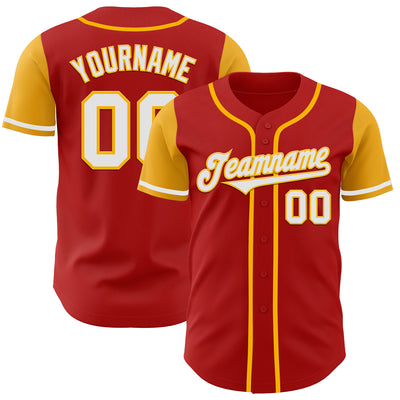 Custom Red White-Gold Authentic Two Tone Baseball Jersey