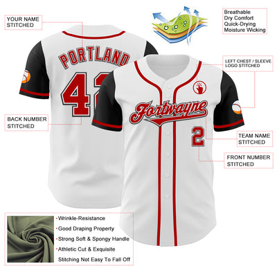 Custom White Red-Black Authentic Two Tone Baseball Jersey