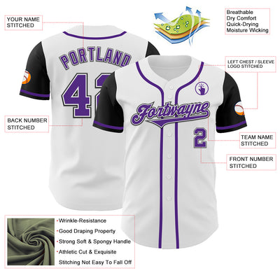 Custom White Purple-Black Authentic Two Tone Baseball Jersey