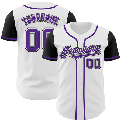 Custom White Purple-Black Authentic Two Tone Baseball Jersey