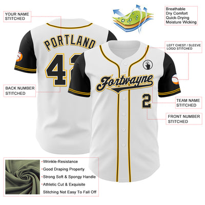 Custom White Black-Gold Authentic Two Tone Baseball Jersey