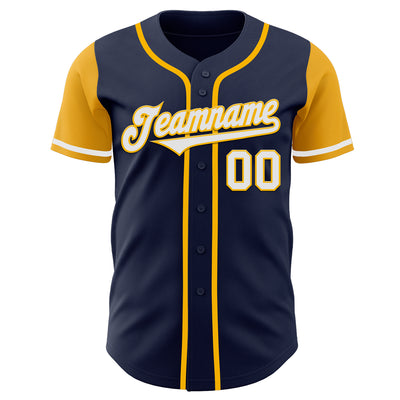 Custom Navy White-Gold Authentic Two Tone Baseball Jersey