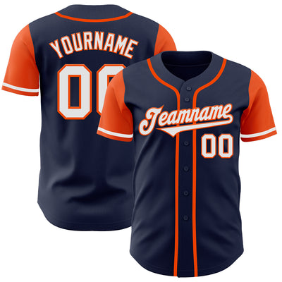 Custom Navy White-Orange Authentic Two Tone Baseball Jersey