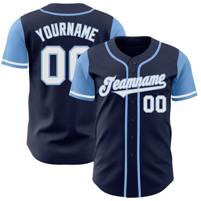 Custom Navy White-Light Blue Authentic Two Tone Baseball Jersey