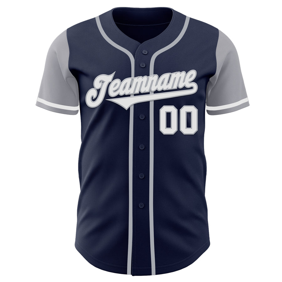 Custom Navy White-Gray Authentic Two Tone Baseball Jersey