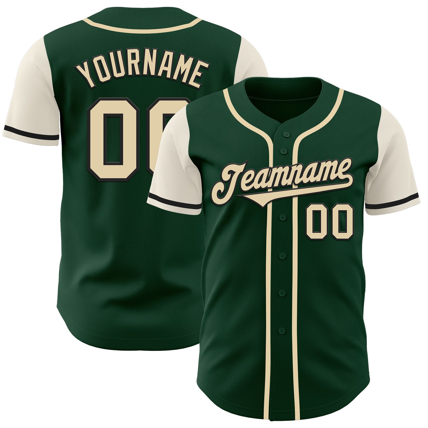 Custom Two Tone Baseball Jersey Green Cream Black Authentic FansIdea