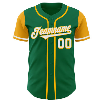 Custom Kelly Green White-Gold Authentic Two Tone Baseball Jersey