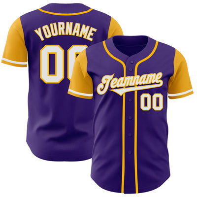 Custom Purple White-Gold Authentic Two Tone Baseball Jersey