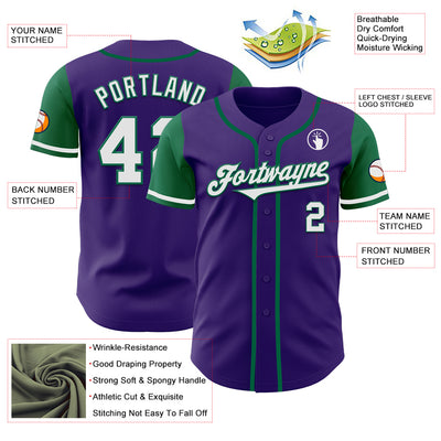 Custom Purple White-Kelly Green Authentic Two Tone Baseball Jersey