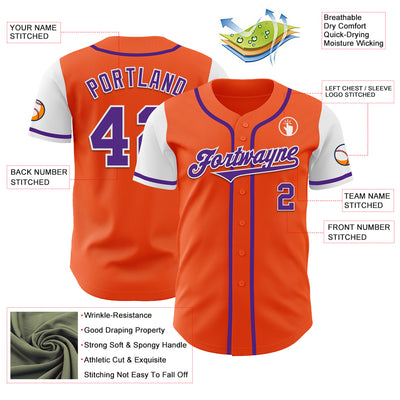 Custom Orange Purple-White Authentic Two Tone Baseball Jersey