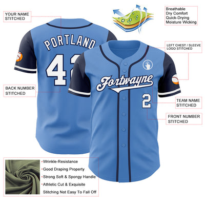 Custom Powder Blue White-Navy Authentic Two Tone Baseball Jersey