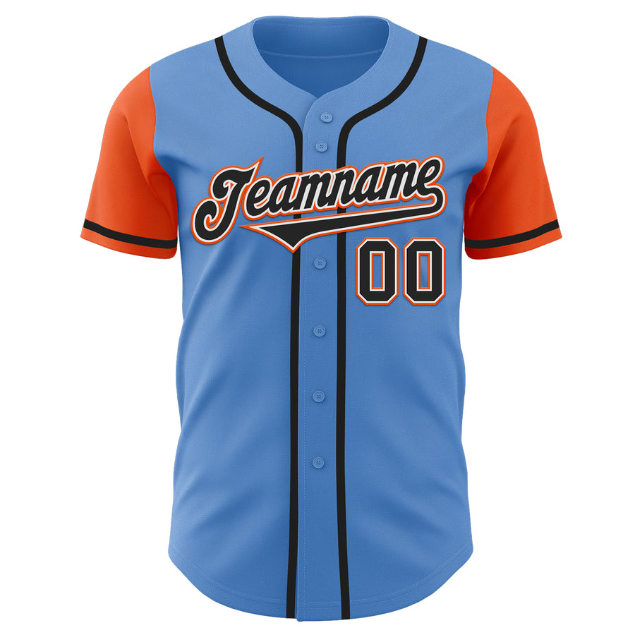 Custom Powder Blue Black-Orange Authentic Two Tone Baseball Jersey