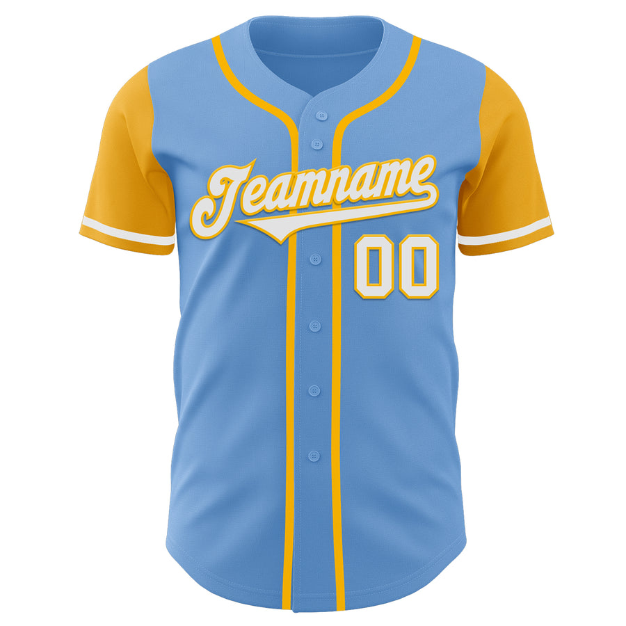 Custom Light Blue White-Gold Authentic Two Tone Baseball Jersey